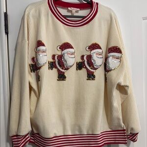 Peach Love California Santa Crewneck Sweater in Cream and Red